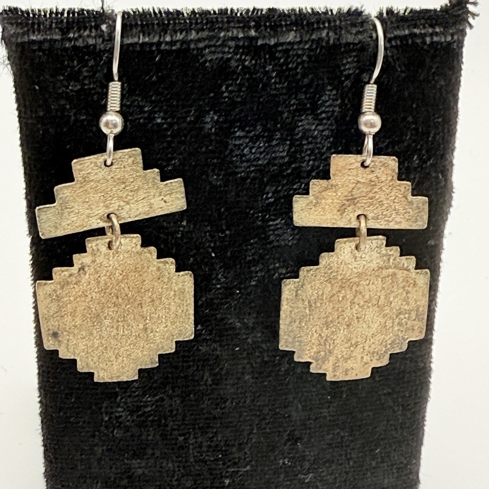 Vintage Sterling Silver RV Southwest Geometric Dangle Earrings 7g - Picture 3 of 15